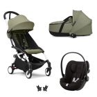 Poussette Trio YOYO 3 pack 6+ et siège auto Cloud G Black + Nacelle YOYO - Chassis blanc - Olive