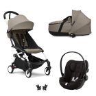 Poussette Trio YOYO 3 pack 6+ et siège auto Cloud G Black + Nacelle YOYO - Chassis blanc - Taupe