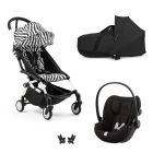 Poussette Trio YOYO 3 pack 6+ et siège auto Cloud G Black + Nacelle YOYO - Chassis blanc - Zebra / Noir