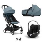 Poussette trio YOYO + pack 6+ + siège auto Cloud T Black + Nacelle - Châssis blanc - Aqua