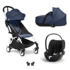 Poussette trio YOYO + pack 6+ + siège auto Cloud T Black + Nacelle - Châssis blanc - Bleu Air France