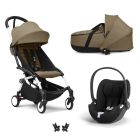 Poussette trio YOYO + pack 6+ + siège auto Cloud T Black + Nacelle - Châssis blanc - Toffee
