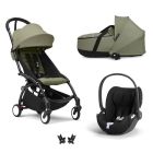 Poussette trio YOYO + pack 6+ + siège auto Cloud T Black + Nacelle - Châssis noir - Olive