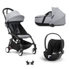 Poussette trio YOYO + pack 6+ + siège auto Cloud T Black + Nacelle - Châssis noir - Stone