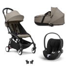 Poussette trio YOYO + pack 6+ + siège auto Cloud T Black + Nacelle - Châssis noir - Taupe