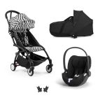 Poussette trio YOYO + pack 6+ + siège auto Cloud T Black + Nacelle - Châssis noir - Zebra / Noir