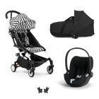 Poussette Trio YOYO 3 pack 6+ + siège auto Cloud T plus Black + nacelle YOYO - Châssis blanc - Zebra / Noir
