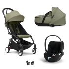 Poussette Trio YOYO 3 pack 6+ + siège auto Cloud T plus Black + nacelle YOYO - Châssis noir - Olive