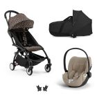 Poussette Trio YOYO 3 pack 6+ + siège auto Cloud T plus Beige + nacelle YOYO - Châssis noir - Léopard / Noir