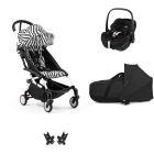 Poussette Trio YOYO 3 pack 6+ et siège auto Pebble 360 Pro² + Nacelle YOYO - Chassis blanc - Zebra / Noir