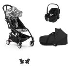 Poussette Trio YOYO 3 pack 6+ et siège auto Pebble 360 Pro² + Nacelle YOYO - Chassis noir - Zebra / Noir