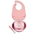 Coffret repas 4 pièces avec bavoir rose/biche