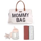Sac à langer Mommy bag écru + lot de 2 langes 120cm Brique Terrazzo + coffret zéro.zéro biberon 180ml + sucette 2mois
