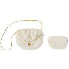 Sac bandoulière + porte-monnaie -  Lapin - fausse fourrure écru / or