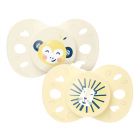 Lot de 2 sucettes anatomiques 6-18 mois Animaux Jaune et beige