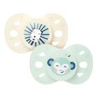 Lot de 2 sucettes anatomiques 6-18 mois Animaux Vert et beige