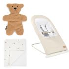 Transat pliable Eazy Relax Greige + Couverture 80x100 cm coeurs + Doudou ourson Teddy bouclette beige