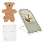 Transat pliable Eazy Relax Lichen + Couverture 80x100 cm coeurs + Doudou ourson Teddy bouclette beige