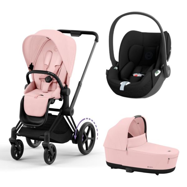 Poussette trio E-Priam 2 Matt Black Habillage Peach Pink + Siège auto Cloud T i-Size + Nacelle Peach Pink