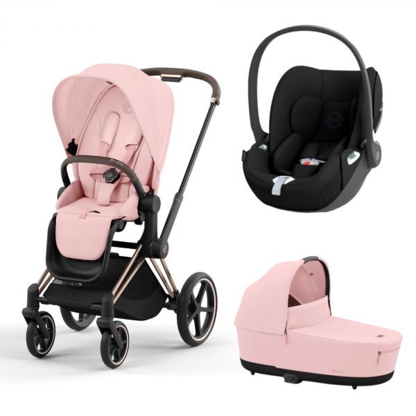 Poussette trio Priam 4 Rose Gold habillage Peach Pink + siège auto Cloud T I-Size + Nacelle Peach Pink