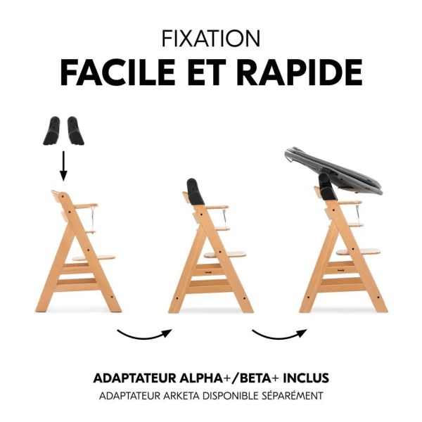Pack Chaise haute bébé Arketa naturel avec son newborn éco dark gris