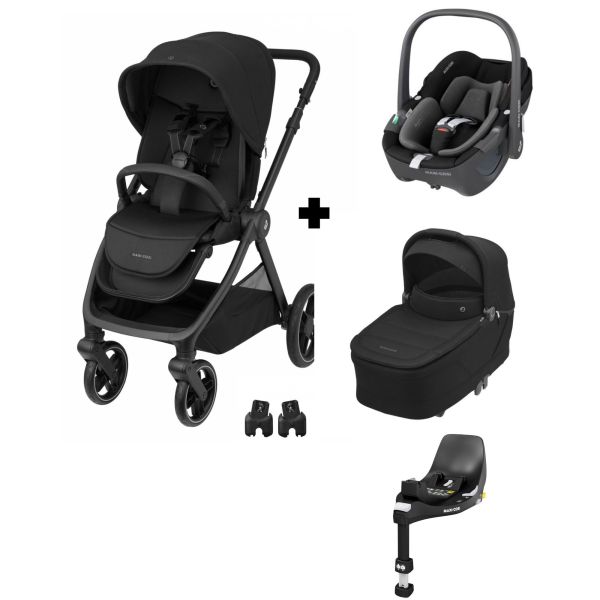 Poussette trio Oxford + siège auto Pebble 360 + nacelle Sense Twillic Black + base FamilyFix 360