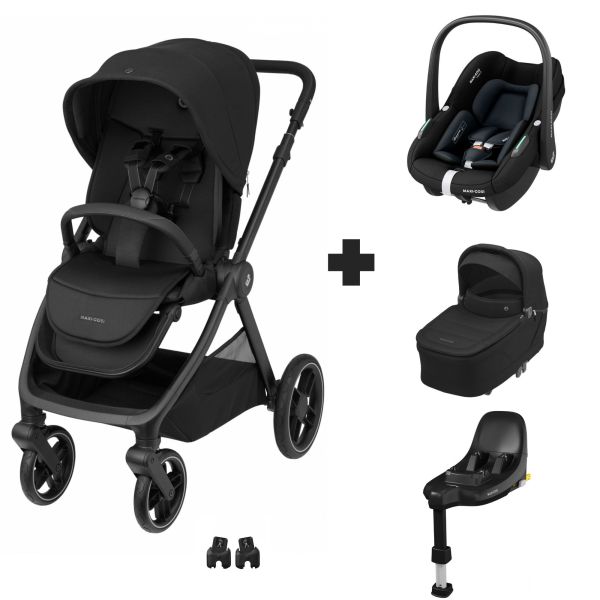 Poussette trio Oxford + Siège auto Pebble S + nacelle Sense Black + base Family Fix S