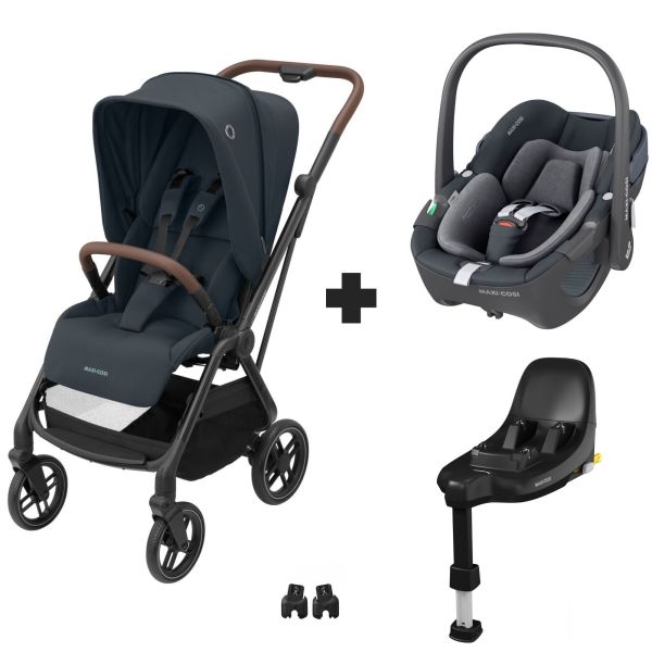 Poussette duo Leona² Graphite + siège auto Pebble 360 Essential Graphite + Base FamilyFix 360
