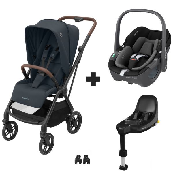 Poussette duo Leona² Graphite + siège auto Pebble 360 Essential Black + Base FamilyFix 360
