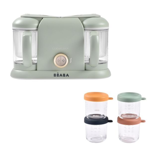 Pack robot cuiseur bébé Babycook Duo Vert de gris + 4 portions verre 250 ml