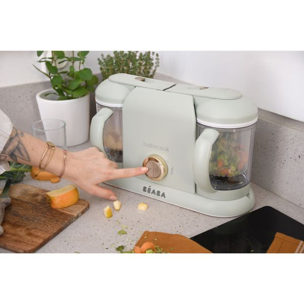 Pack robot cuiseur bébé Babycook Duo Vert de gris + 4 portions verre 250 ml