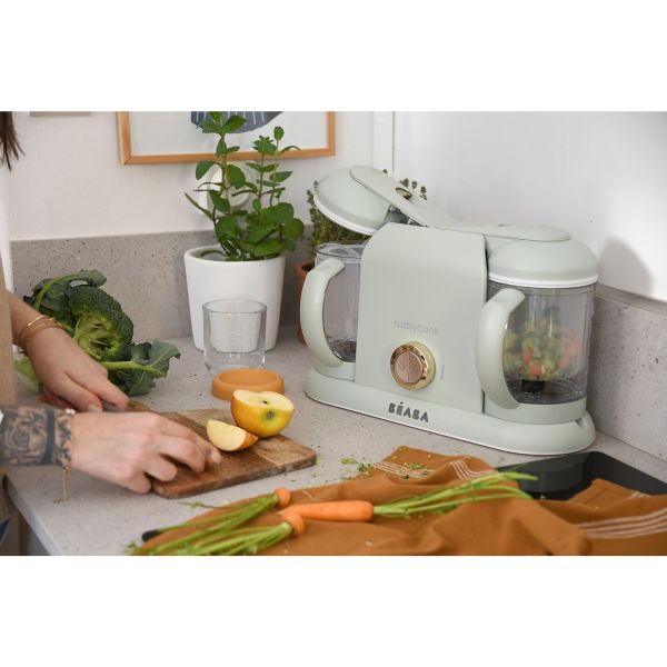 Pack robot cuiseur bébé Babycook Duo Vert de gris + 4 portions verre 250 ml