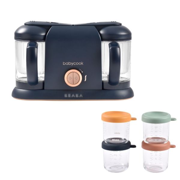 Pack robot cuiseur bébé Babycook Duo Night Blue + 4 portions verre 250 ml