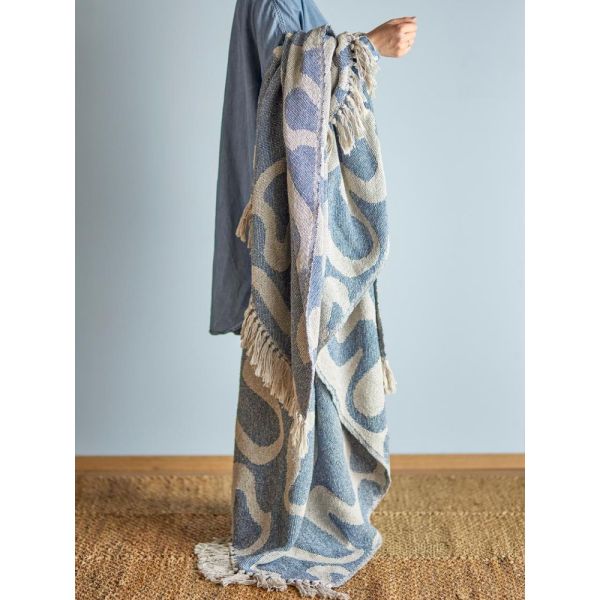 Plaid en coton recyclé Salobre Bleu 160x130 cm