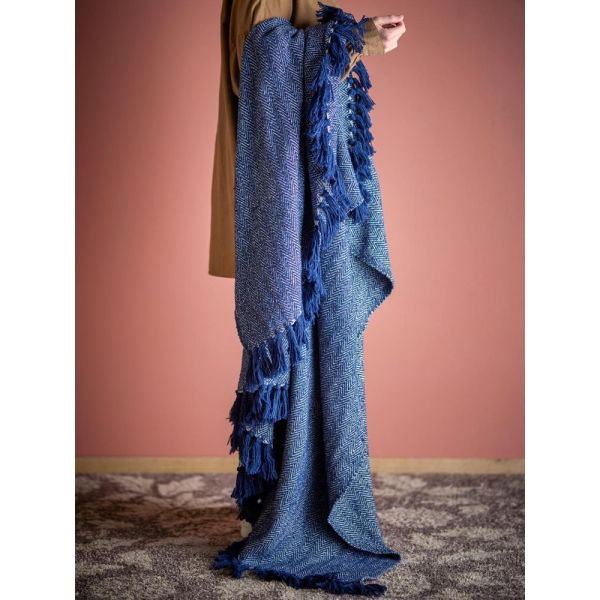 Plaid en coton Herringbone bleu 160x130 cm