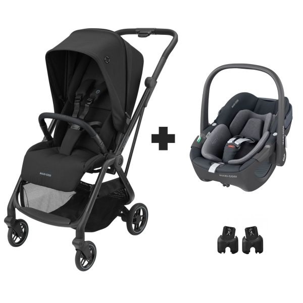 Poussette Leona Black + Siège auto Pebble 360 Essential Graphite