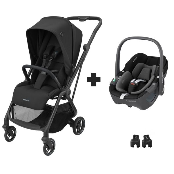 Poussette Leona Black + Siège auto Pebble 360 Essential  Black