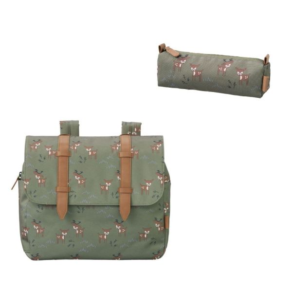 Cartable enfant et trousse assortie - Cerf Kaki