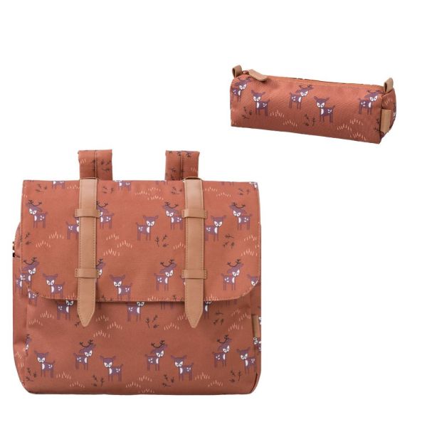 Cartable enfant et trousse assortie - Cerf marron glacé