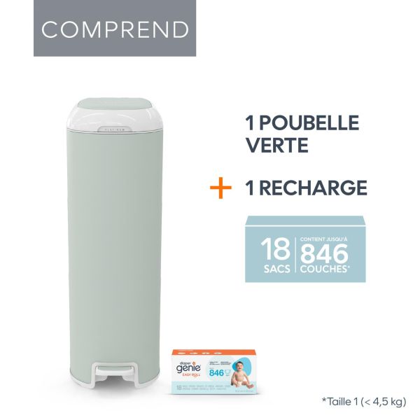 Poubelle à couches Platinum verte avec 1 recharge Easy Roll