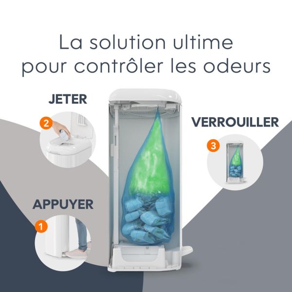 Poubelle à couches Platinum blanche avec 1 recharge Easy Roll