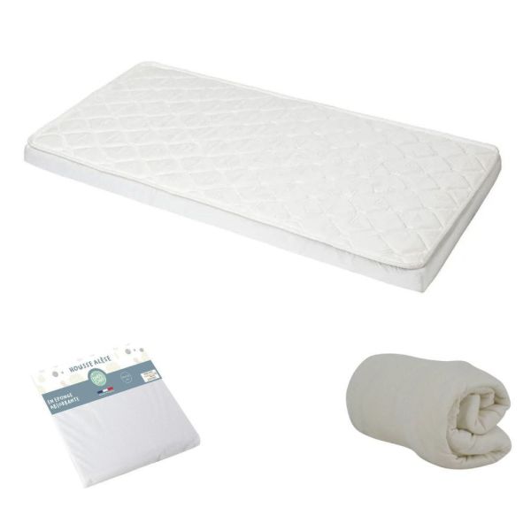 Pack Matelas bébé climatisé + alèse blanc + drap housse Blanc - 60 x 120 cm