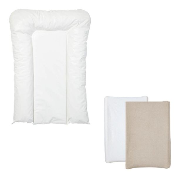 Pack matelas à langer flocons écru + 2 housses blanc et taupe
