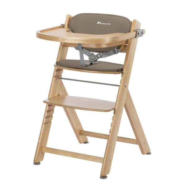 Chaise haute évolutive 2-en-1 Timba ²Wood avec coussin beige + transat Tinted Graphite