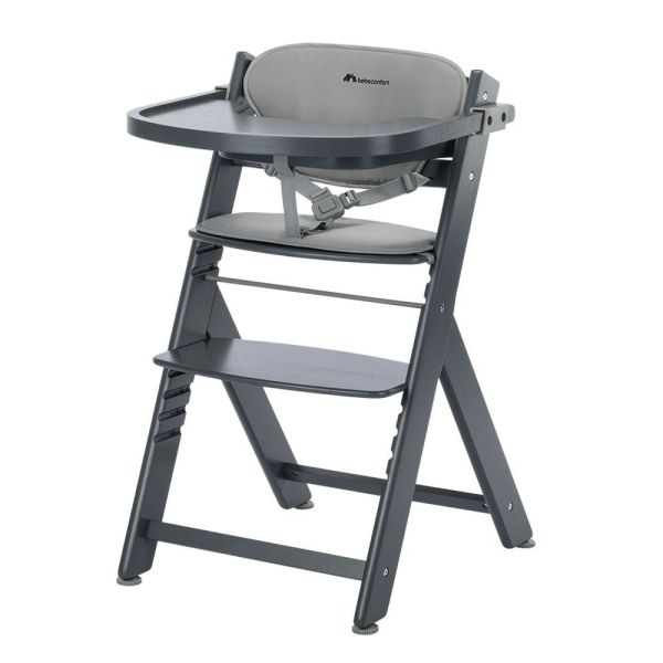 Chaise haute évolutive 2-en-1 Timba ² blanc avec coussin grey + transat Tinted Graphite