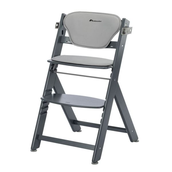 Chaise haute évolutive 2-en-1 Timba ² blanc avec coussin grey + transat Tinted Graphite