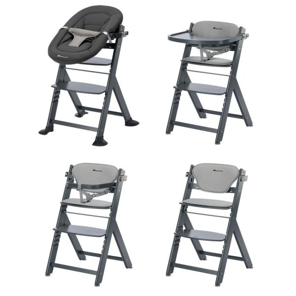 Chaise haute évolutive 2-en-1 Timba ² blanc avec coussin grey + transat Tinted Graphite