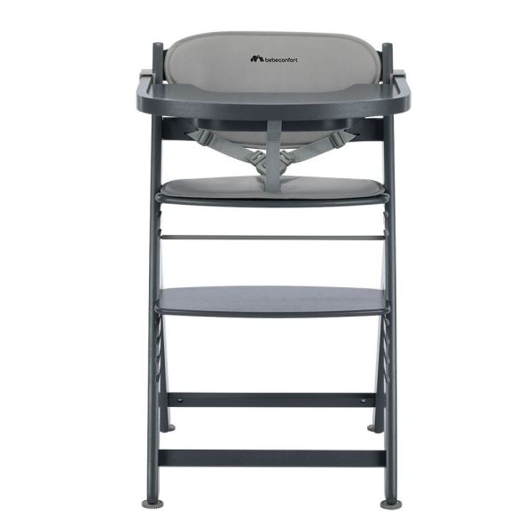 Chaise haute évolutive 2-en-1 Timba ² blanc avec coussin grey + transat Tinted Graphite