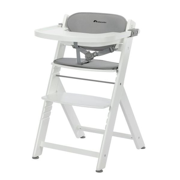 Chaise haute évolutive 2-en-1 Timba ² blanc avec coussin gris + transat Tinted Graphite