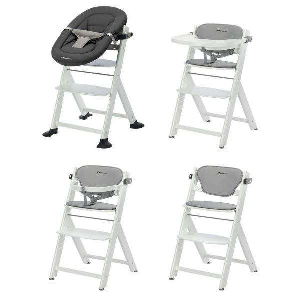 Chaise haute évolutive 2-en-1 Timba ² blanc avec coussin gris + transat Tinted Graphite